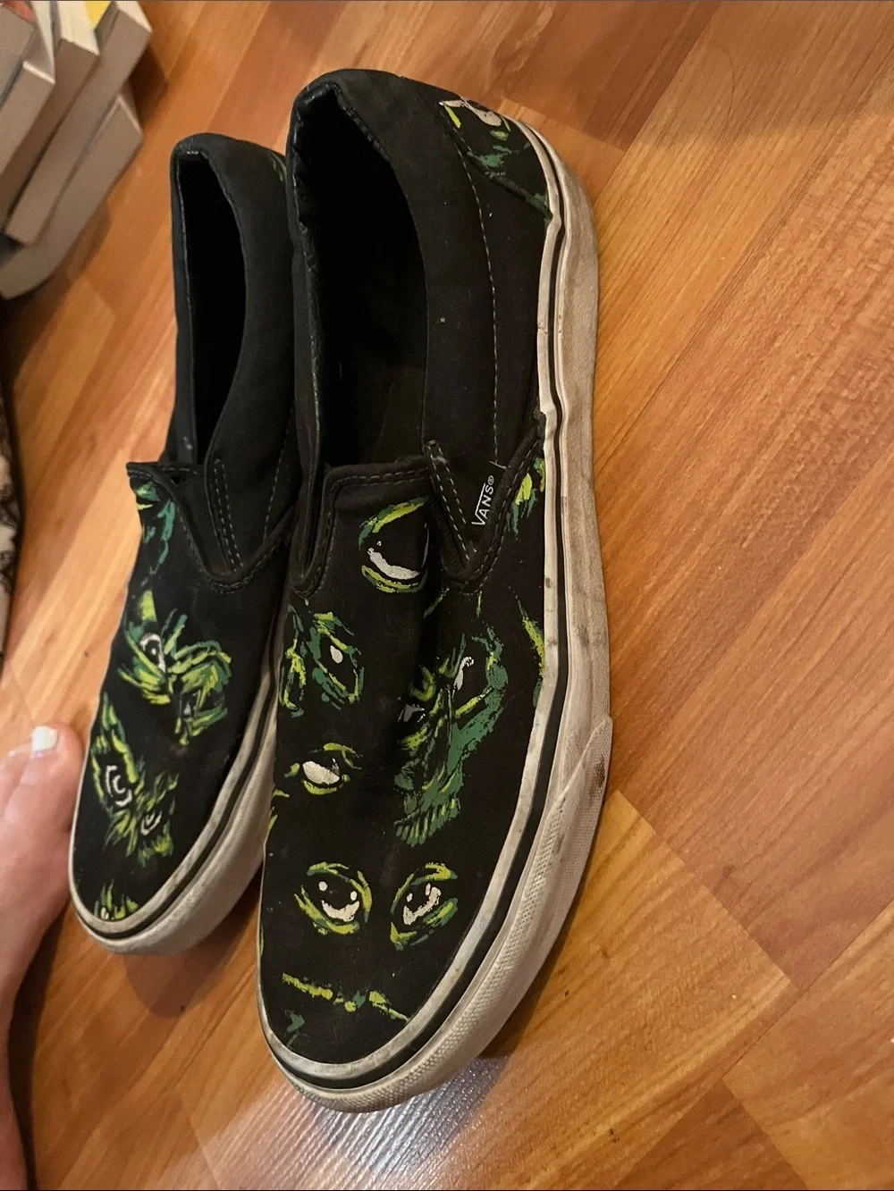 Vans Black Slip-On Sneakers with Eyes in the Dark Size M 10.5 W 12